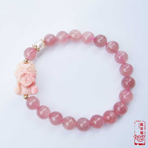 Coin Loin Charm Bracelet - Conch Shell Rose Quartz Beads - Picture 1 of 9